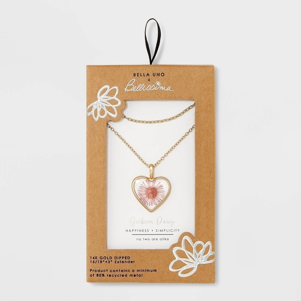 Women's Bella Uno Bellissima Pressed Gerbera Daisy‎ Multi-Strand Necklace Pink